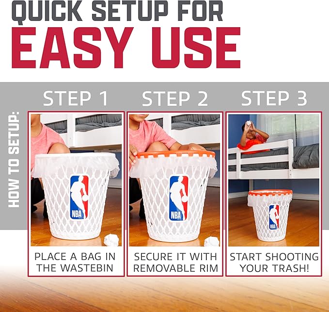 Franklin Sports NBA Mini Hoop Waste Bin – 11 Basketball-Themed Trash Can with Removable Rim for Kids’ Rooms Dorms and Fun Indoor Paper Toss Play – Official NBA Branding Practical &amp Playful Des