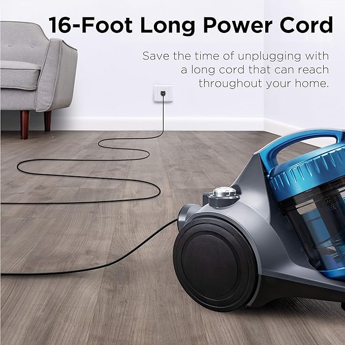Eureka WhirlWind Bagless Canister 2.5L Vacuum Cleaner Lightweight Vac for Carpets and Hard Floors NEN110A Blue