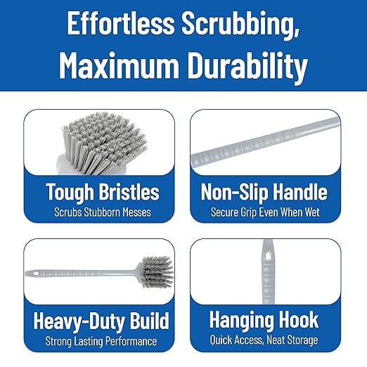 SPARTA 40501EC23 Plastic Large Scrub Brush Kitchen Brush Utility Brush With Long Handle For Cleaning 20 Inches Gray (Pack of 6)