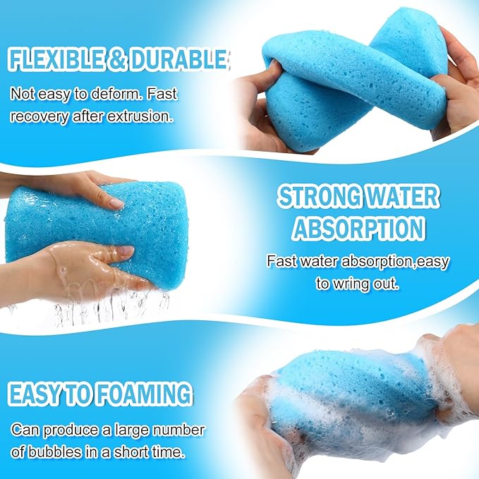 Tioncy 12 Pcs Large Car Wash Sponges Bulk 7.5 x 5.5 x 1.9 Inch Grouting Foam Cleaning and Washing Sponge Commercial Foam Large All Purpose for Kitchen Bathroom Household (Blue)