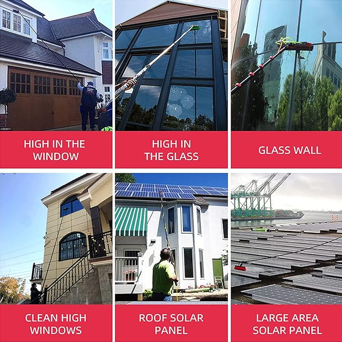 Cleaning Brush Water Fed Pole Kit Outdoor Window Cleaner with Rubber Strips Window Glass Solar Panel Cleaning Tool Window Cleaning Poles Water Fed Brush Photovoltaic Panel Cleaning18Ft 5.4M