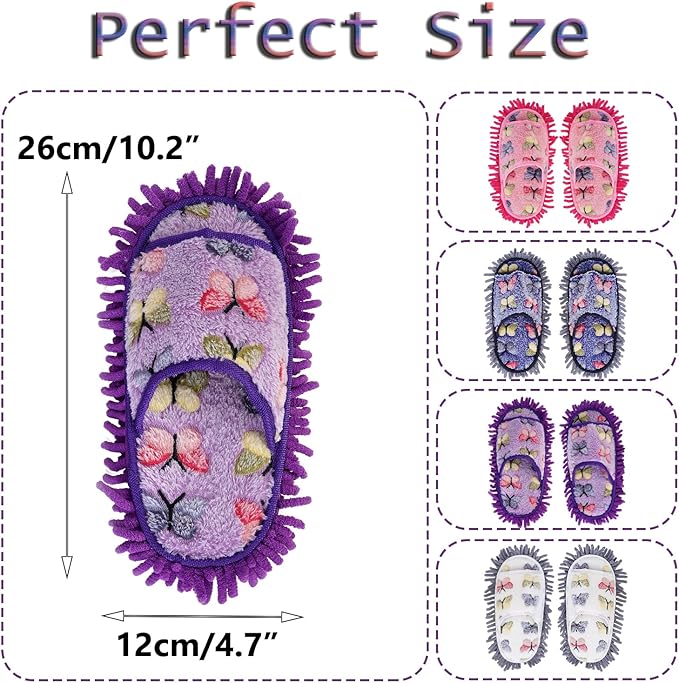handrong Mop Slippers 4 Pairs of Dusting Slipper Butterfly Microfiber Mopping Slippers Mop Shoes Cleaning Slipper for Men Women Floor Cleaning Washable