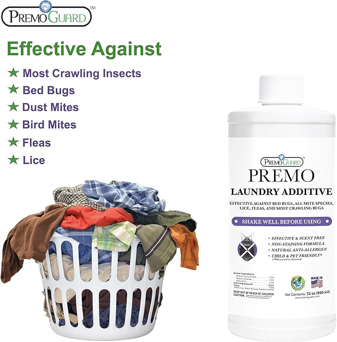 Bed Bug &amp Mite Laundry Detergent Additive by Premo Guard – 32 oz – Child &amp Pet Friendly – Stain &amp Odor Free – Best Natural Non-Toxin Treatment