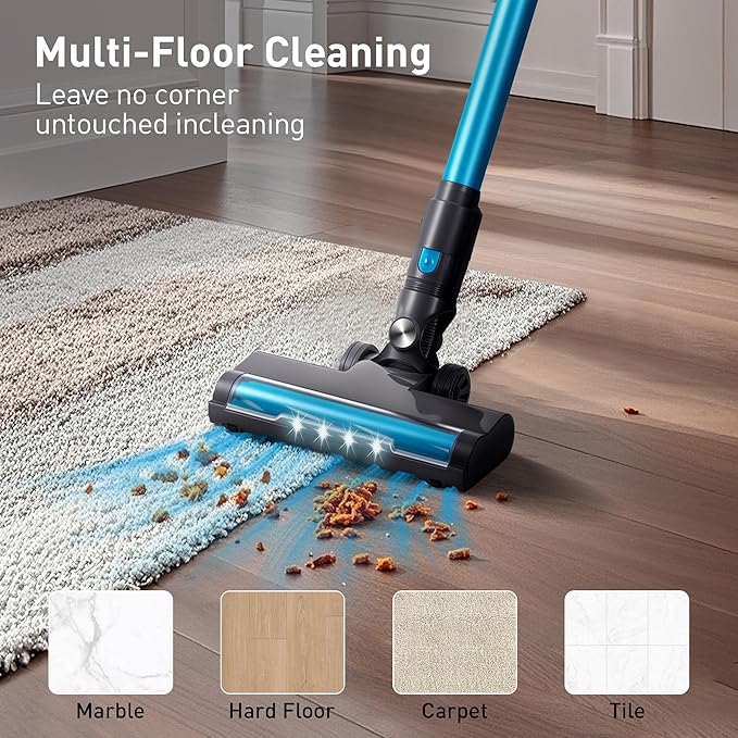 250W 25KPa Suction Cordless Vacuum Cleaner 6-in-1 Lightweight Stick Vacuum with LED Display &amp Detachable Battery 45 Mins Runtime for Hard Floor Carpet Pet Hair Car Cleaning