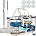 Gen 1 Large-Capacity Spin Mop and Bucket – for Big Homes &amp Deep Cleaning Days4-Chamber System Separates Dirty &amp Clean Water 2-GAL Heavy-Duty Design with Wheels &amp 6 Refill Mop Heads - Whi