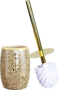 Whole HOUSEWARES | Modern Toilet Brush Set | Toilet Bowl Brush and Holder | Bathroom Accessory Set | Toilet Brushes for Bathroom | Freestanding Mosaic Toilet Bowl Cleaner (Gold)
