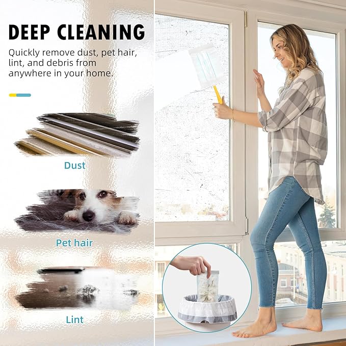 60 Count 180° Duster Refills Compatible with Dusters 180 Handle Dusters Heavy Duty Multi-Surface Duster Replacement with 1 Extra Handle Unscented