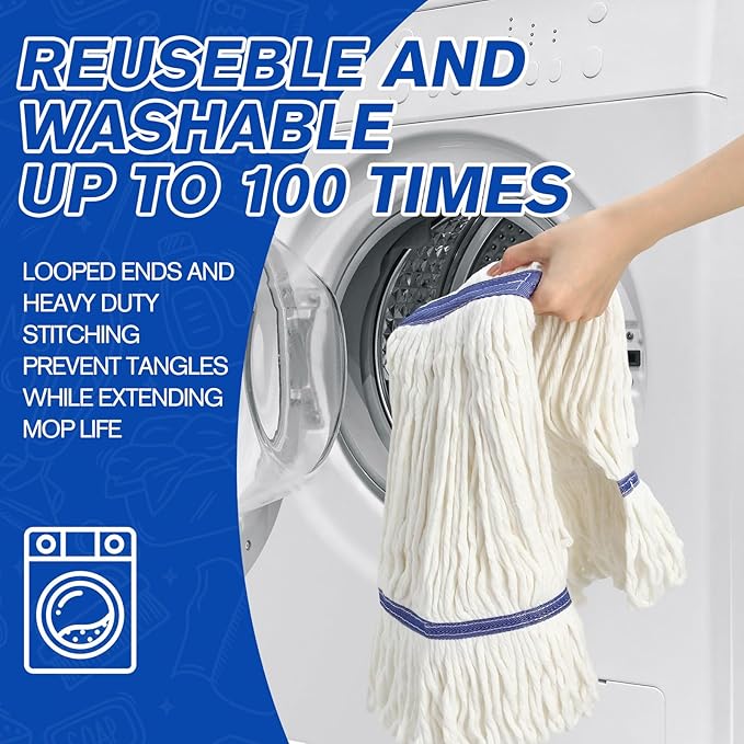Eccliy 6 Pack Heavy Loop End Cotton String Mop Head Heavy Duty Mop Head Commercial Refills Replacement Bulk for Home Industrial Commercial Floor Cleaning (WhiteBlue)