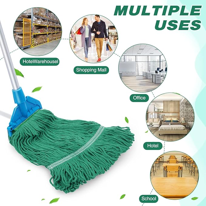 Nuogo 10 Pcs Commercial Mop Head Replacement Floor Cleaning Wet Heavy Duty Commercial Mop Refills General Cleaning(27.6 InchGreen)