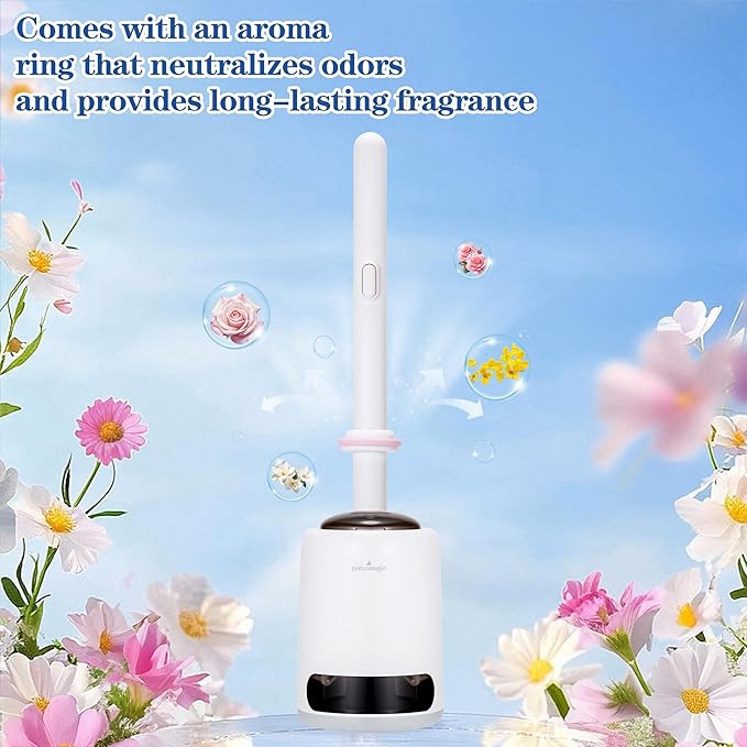 PeiTuShangJin Disposable Toilet Brush Auto-Ejecting Includes 48 Enhanced Refills (24 Ocean 24 Natural) Plus 3 Air-Purifying Scented Rings (Ocean Rose Lemon) 360° Dead-Angle-Free Cleaning