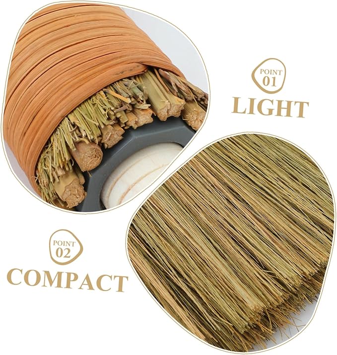 Cabilock 2pcs Handmade Straw Broom House Soft Bristle Sweep Broom Dustpan Removable Handle Indoor