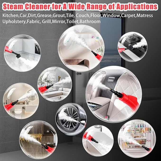 Handheld Steam Cleaner with Touch Screen Portable Steamer for Cleaning Hand Held Steamer Cleaner Pressurized Hand Steam Cleaner for Home Car Detailing Walls Grout Couch Tile Carpet Red