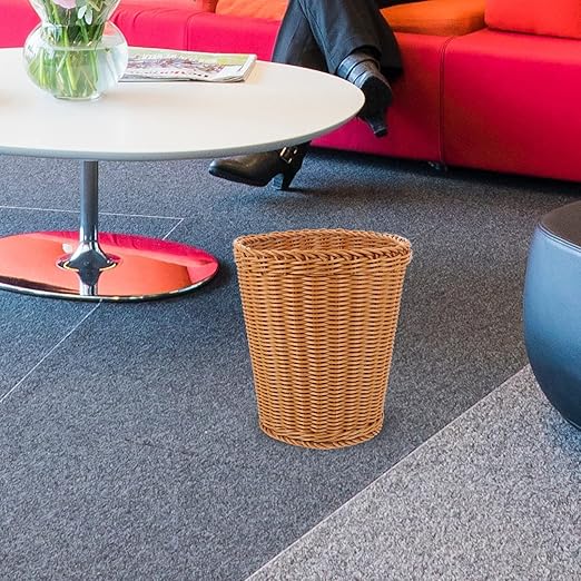 Amosfun Rattan Waste Basket Wicker Trash Can Waste Woven Basket Boho Woven Trash Can Wastepaper Bin Woven Storage Basket Garbage Container for Bathrooms Kitchen