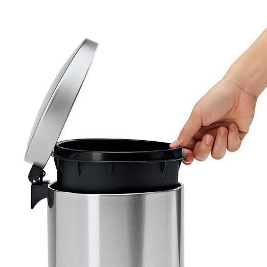 simplehuman 6 Liter / 1.6 Gallon Semi-Round Bathroom Step Trash Can Brushed Stainless Steel