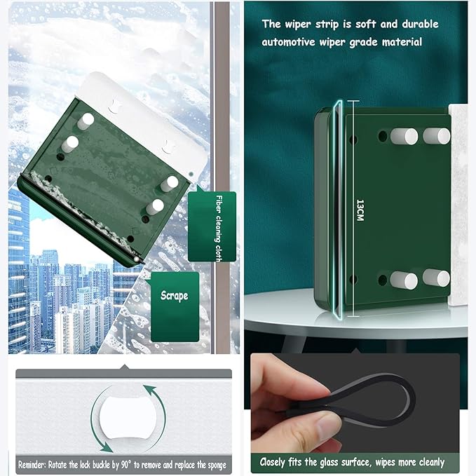 Window Cleaner Wipers Double-Side Magnetic Glass Cleaner Wipe The Glass Artifact Household Double-Sided WipeHigh-Rise Window Cleaning Artifact Glass Cleaning Wiper Cleaning Tool