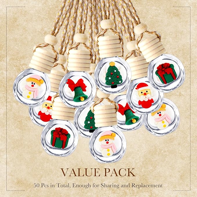 BBTO 80 Pcs Hanging Car Air Freshener Car Diffuser Bottles Bulk Christmas Empty Glass Perfume Bottle Freshener Clear Diffuser Bottle Pendant for Essential Oil Fragrance Aromatherapy Bottles Ornament