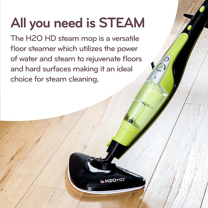 H2O HD Steam Mop &amp Handheld Steam Cleaner | 3-in-1 Floor Steamer | 1500W Power &amp 450ml Removable Tank | Foldable Storage | Hardwood Tile &amp Laminate Cleaner