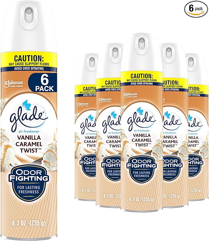 Glade Air Freshener Odor Fighting Room Spray Vanilla Caramel Twist 8.3 oz 6 Count