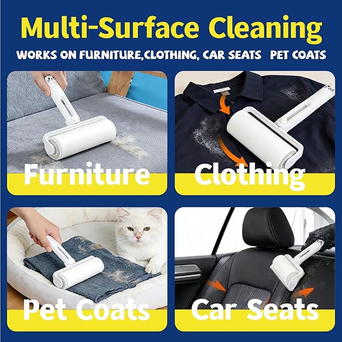 New BIONEMAGILI 4-in-1 Pet Hair Removal Kit - Refillable Lint Roller + Self-Cleaning Deshedding Comb + Electrostatic Glove + Soft Rubber Bath Brush Multi-Surface Hair Remover for Cats/Dogs/Blue