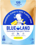 BLUELAND 100% Plastic-Free Dishwasher Detergent Tablets 120 Count Lemon Zest Scent Eco Friendly Dishwashing Pods Natural USDA Certified biobased