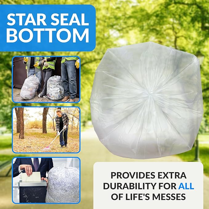 Reli. Easy Grab Trash Bags 55-60 Gallon (150 Count) (Clear) - Star Seal Super High Density Rolls - Heavy Duty Can Liners Garbage Bags Bulk Bags - 50 55 60 Gallon Capacity