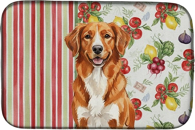 Caroline's Treasures Orange Nova Scotia Duck Tolling Retriever Vegetables Dish Drying Mat Absorbent Dish Drying Mat Pad for Kitchen Counter Dish Drainer Mat for Countertop 14 x 21 Multicolor