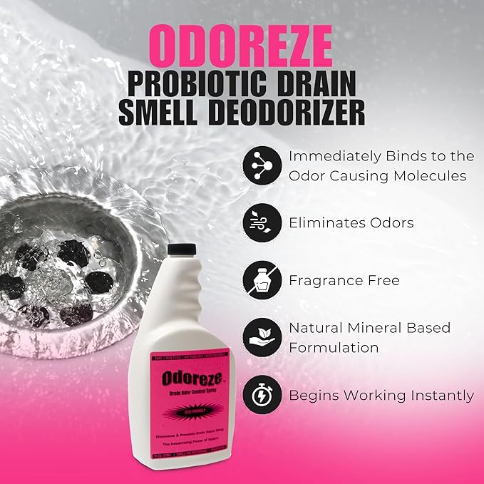 Natural Probiotic Drain Smell Deodorizer: 32 oz. Concentrate Makes 128 Gallons to Clean Drain Odor