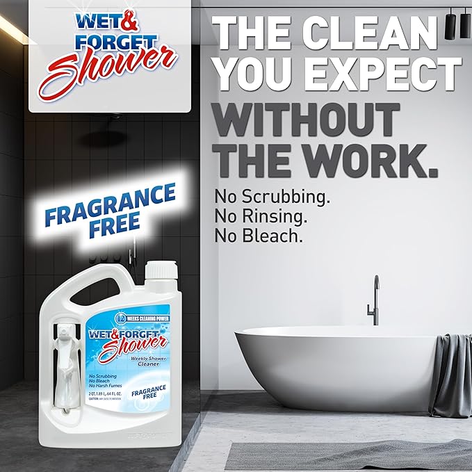 Wet &amp Forget Shower Cleaner Spray Fragrance-Free Weekly Bathroom Cleaner No Scrubbing Needed Bleach-Free Multi-Surface Bathroom Spray Cleaning Supplies Essential. 64 fl oz