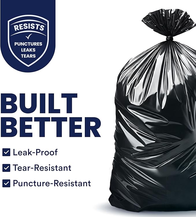 Plasticplace 55-60 Gallon Trash Bags 1.2 Mil Heavy Duty Contractor Garbage Bags Black Tear-Resistant Bags for Construction Yard Waste Industrial Use Large 38” x 58” (100 Count)