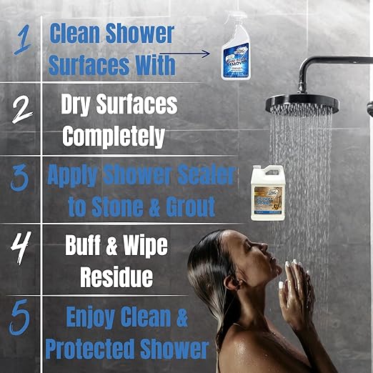 Natural Stone and Grout Penetrating Shower Sealer. Marble Granite Travertine Limestone. Protects The Surface from Damage and Build-up for up to Ten Years! (1 Gallon)