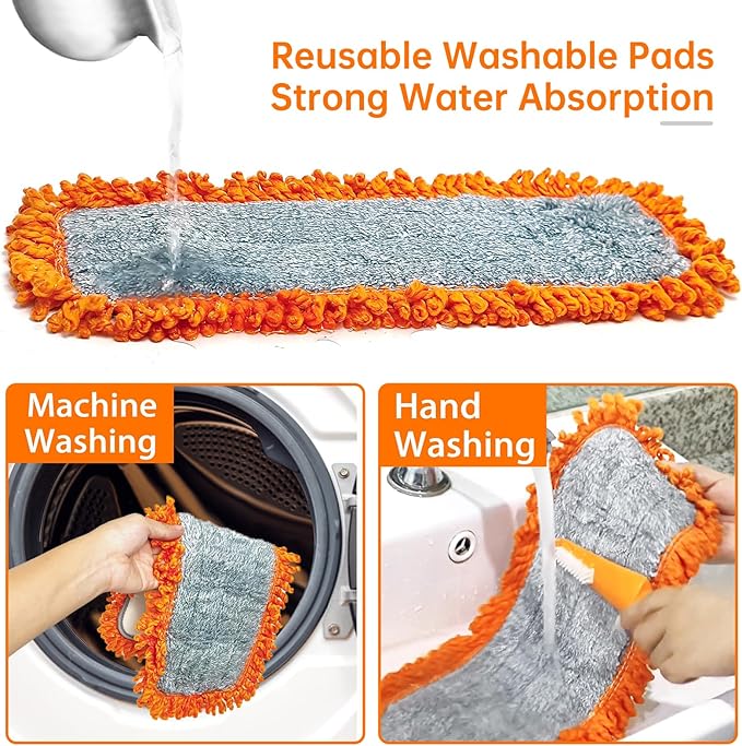 Dust Mop with Washable Microfiber Pad - Dry &amp Wet Floor Mop Featuring Built-in Scouring Pad for Hardwood Laminate Tile Marble