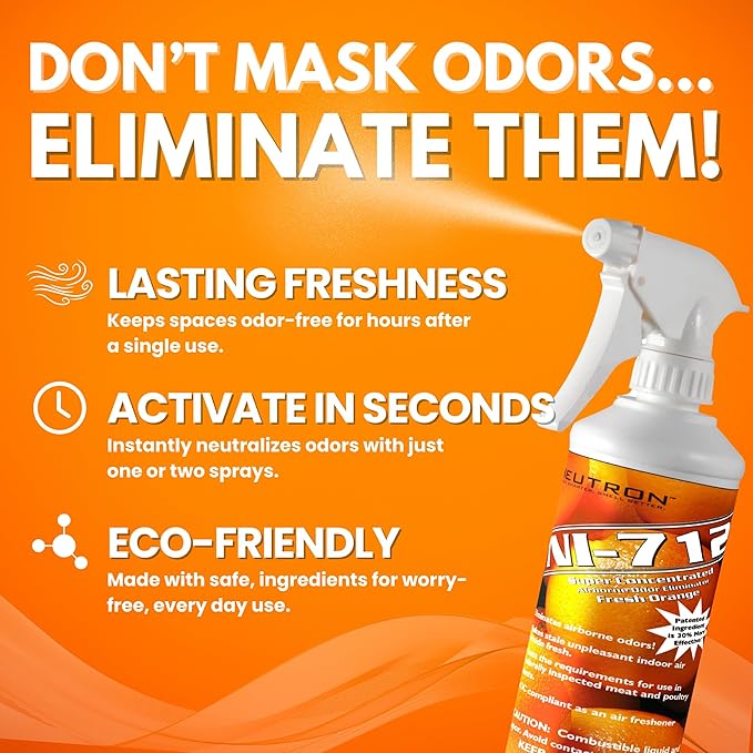 NI-712 Fresh Orange Odor Eliminator Spray (4 bottles) – Powerful Long-Lasting Odor Neutralizer – Instant Air Freshener for Home Car &amp More – Pint-Sized