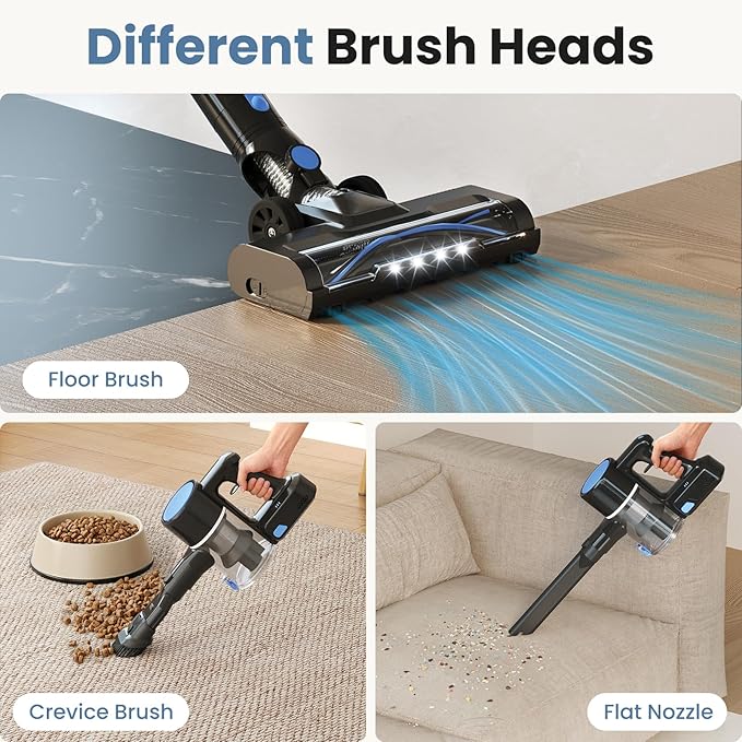 DUMOS Cordless Vacuum Cleaner Lightweight Stick Vacuum Cleaners for Home Powerful Suction &amp LED Lights Rechargeable Battery for Carpets Pet Hair Hardwood Floors