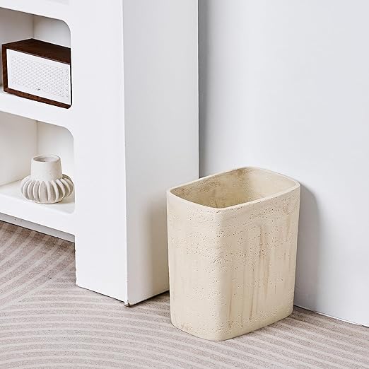 Polytree Natural Travertine Textures Bathroom Trash Can 1.8 Gallon(7 Liter) Small Kitchen Garbage CanLiving Room Bedroom Trash Can Decor Wastebasket for Home Office (Handmade of Resin)