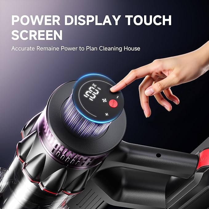 Cordless Vacuum Cleaner Self-Standing Stick Vacuum with Smart LED Display Powerful Suction Rechargeable Vacuum for Pet Hair &amp Hardwood Floors Lightweight Battery Powered Vacuum for Home &amp D