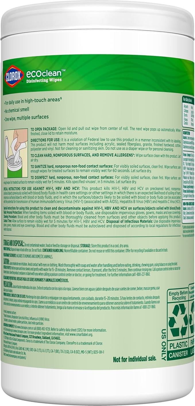 CloroxPro Clorox EcoClean Disinfecting Wipes 75 Count Pack of 3