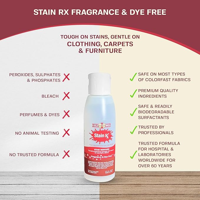 Stain Remover Effectively Eliminates Stains from Wine Berries &amp Blood on Fabrics Carpets Upholstery &amp Jewelry Dye-Free Bleach-Free Made in USA 2 fl. oz. (6 Pack) with a Flip-Top Cap