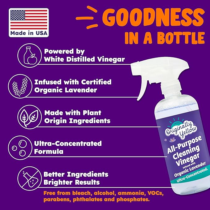 Originally Yellow Lavender distilled white vinegar for cleaning purpose Spray | Cleaning Vinegar For home | Living Room Bathroom &amp Kitchen | Plant-Derived All Purpose Cleaner Spray | 3 Pack