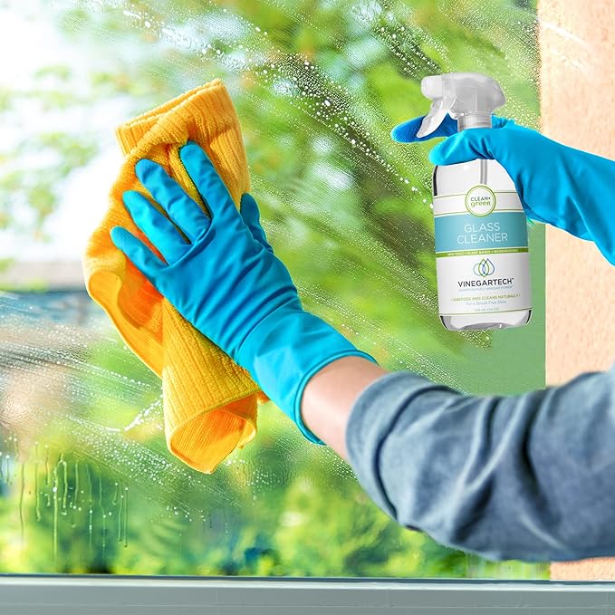 CLEAN+GREEN VinegarTech Glass Cleaner Spray - Cleaning Vinegar- Vinegar For Cleaning Purpose - Glass Cleaner Window Cleaner Bathroom Glass Cleaner- Spray Cleaner for House Supplies- 24 Fl Oz