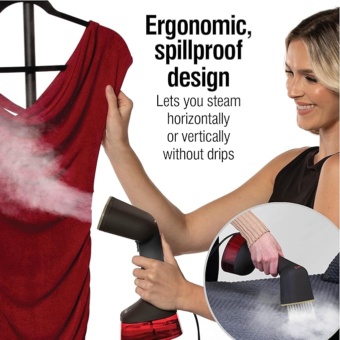 CHI Handheld Garment Steamer for Clothes Fabric Brush Large 300 ml Water Tank 2 Steam Modes Ergonomic Handle Portable Steamer for Clothes 10’ Cord (11590)