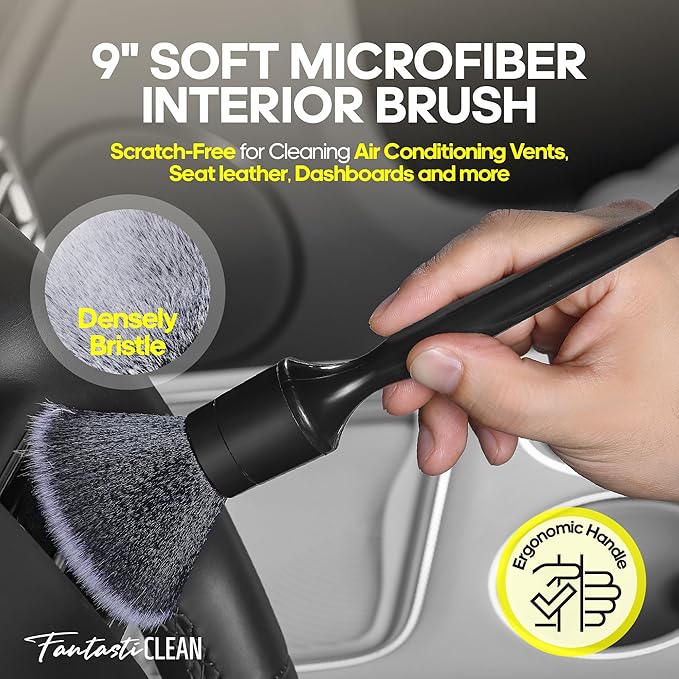 Fantasticlean 9PC Car Detailing KitBoars Hair BrushHorse Hair BristleSuede-Coral ClothCar Dust BrushMicrofiber Towel &amp ApplicatorScratch-Free &amp Ultra-Soft for Leather Seats &amp Interi