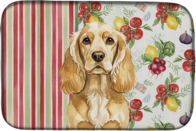 Caroline's Treasures Buff Cocker Spaniel Vegetables Dish Drying Mat Absorbent Dish Drying Mat Pad for Kitchen Counter Dish Drainer Mat for Countertop 14 x 21 Multicolor