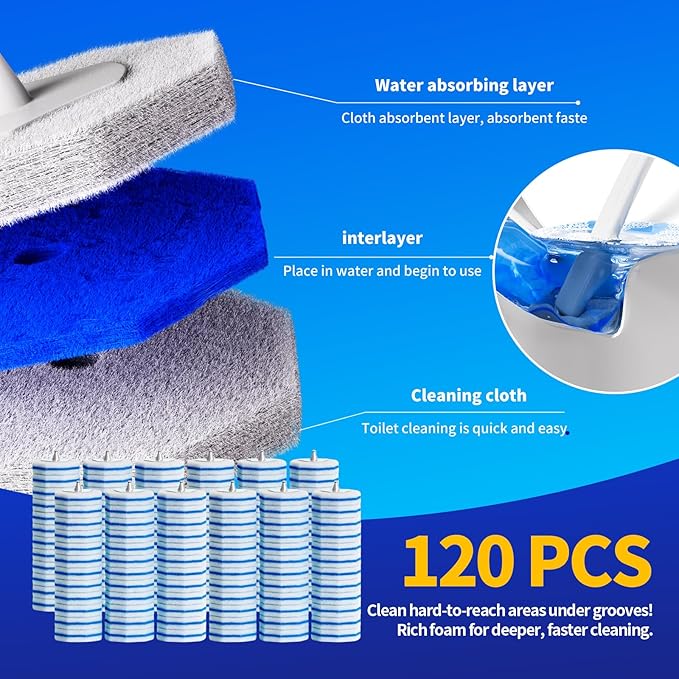 120pcs Bulk Pack of Disposable Toilet Brush HeadsToilet Wand Refills for Toilet Bowl Brush Cleaner PadsToilet Brush Replacement Compatible Heads with Most Toilet Brushes