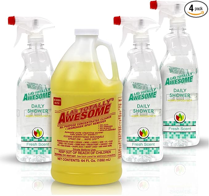 La's Totally Awesome All Purpose Cleaner 64 oz Mega Cleaner + Shower Cleaner Plant-Derived Spray 32oz (Pack of 3)