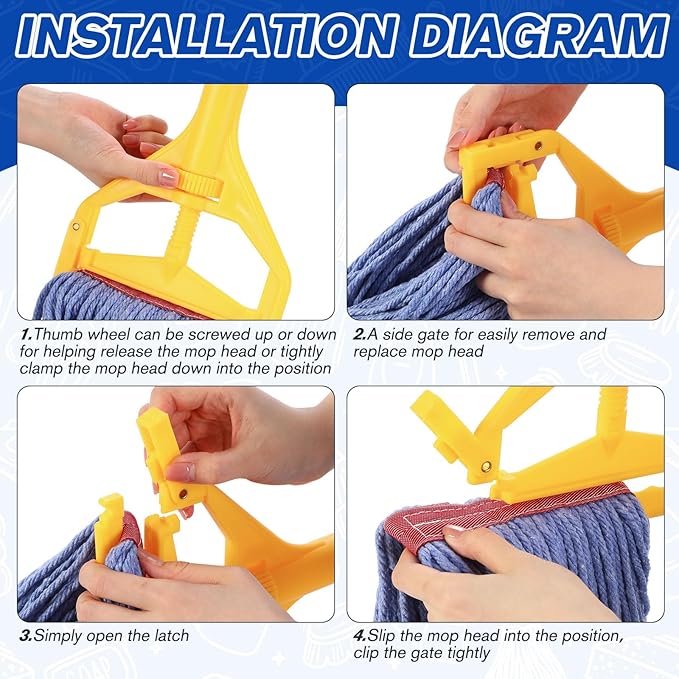 Eccliy 6 Pack Heavy Loop End Cotton String Mop Head Heavy Duty Mop Head Commercial Refills Replacement Bulk for Home Industrial Commercial Floor Cleaning (BlueRed)