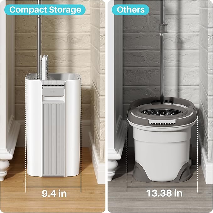 JOYMOOP 8L Large Capacity Flat Mop System with Extension Handle Ideal for Floor Window and Wall Cleaning - Includes 5 Washable Microfiber Pads for Wet and Dry Use