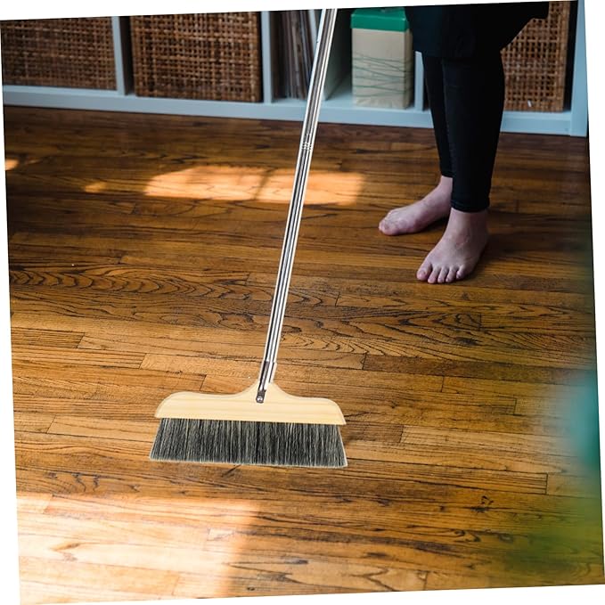 Long Handle Bristle Broom for Home Cleaning Soft Bristles for Easy Pet Hair Removal Wood and Construction for Kitchen Living Room and Bathroom Use