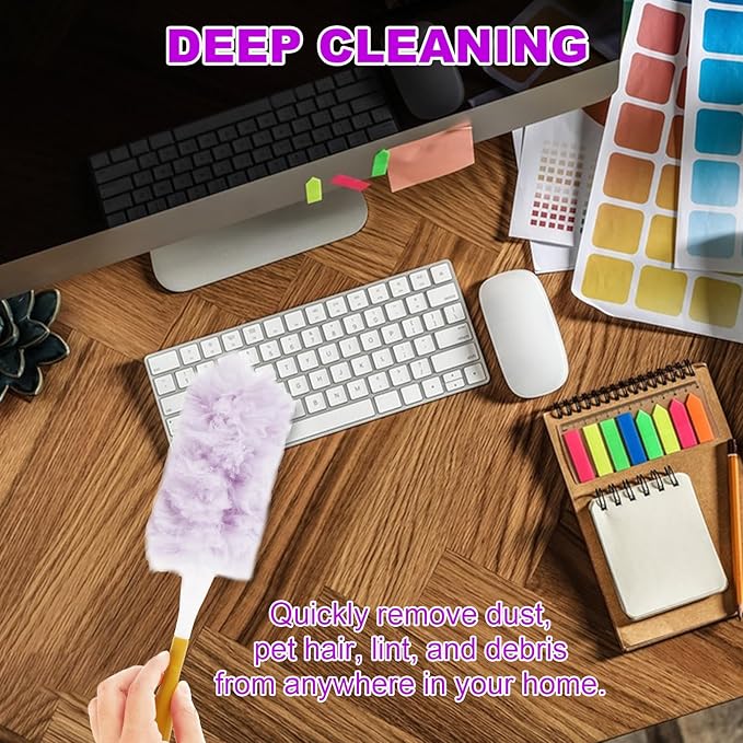 50 Count 360 Heavy Duty Duster Refills Bulk Compatible with Swiffer Dusting Refills with 1 Handle Multi Surface Disposable Dusters Refill for Cleaning (Purple)