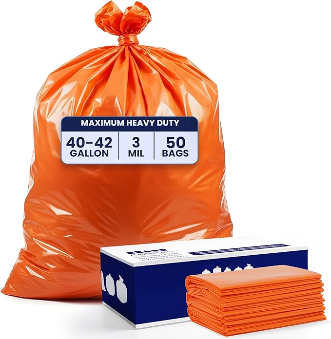 Plasticplace 42 Gallon Trash Bags |3.0 Mil | Orange Heavy Duty Contractor Trash Bags | 33 x 48 50 Count (Pack of 1)