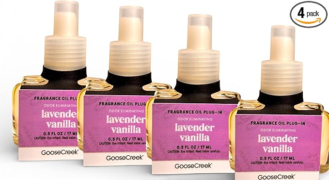 Lavender Vanilla Fragrance Oil Plug-In Refills Odor Eliminating 0.5 FL OZ 4 Pack